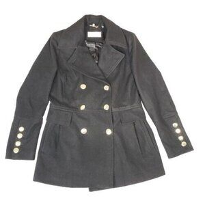 Calvin Klein Women's Wool Blend Military Pea Coat Black Sz L